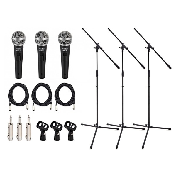 SubZero Dynamic Vocal Microphone with Switch, 3x Stand Pack