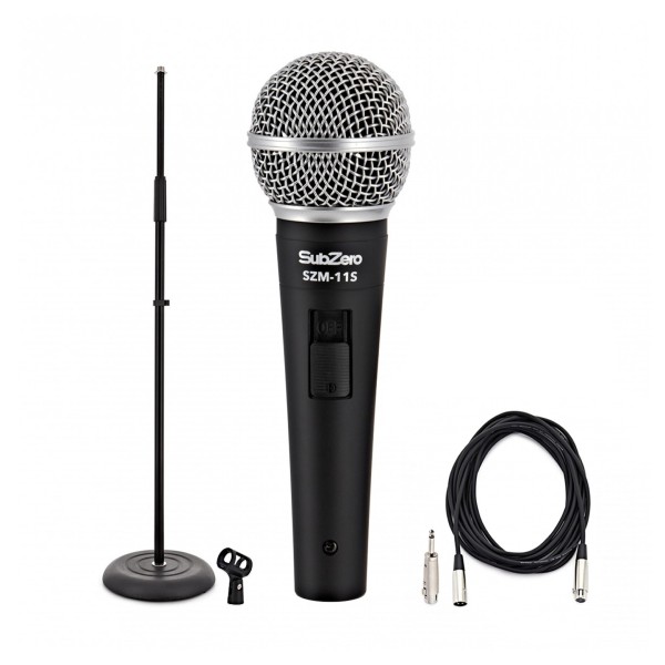 SubZero Dynamic Vocal Microphone with Switch, Straight Stand Pack