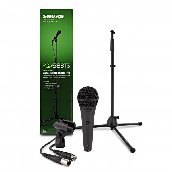 Shure PGA58 Vocal Microphone Set Including Mic Stand + XLR Cable - Full Package