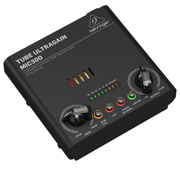 Behringer MIC300 Vacuum Tube Preamplifier with Limiter- Angled Left