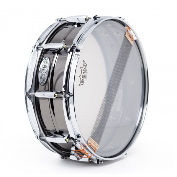 Pearl Sensitone Heritage 14" x 5" Brass Snare Drum, Black Chrome - Back Angle