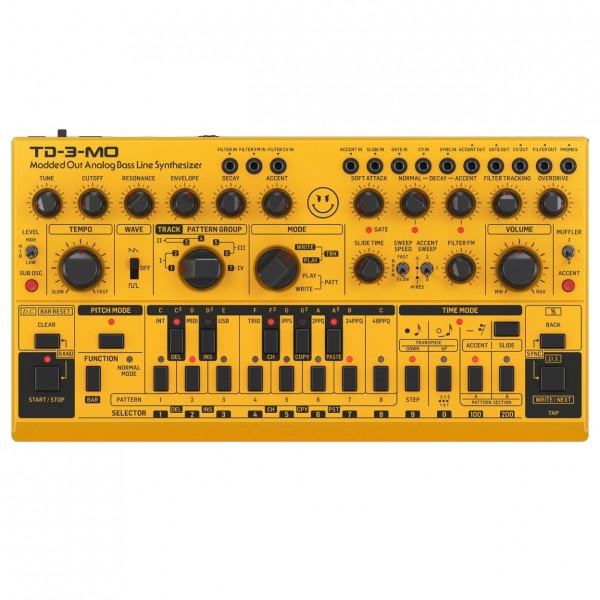 Behringer TD-3-MO Modded Out Analogue Bass Line Synthesizer, Yellow - Top