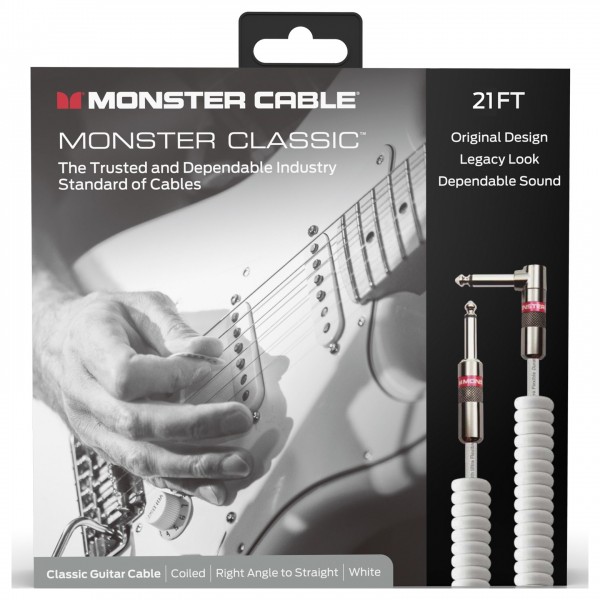 Monster Prolink Classic 21ft Coiled Instrument Cable, White - Front View