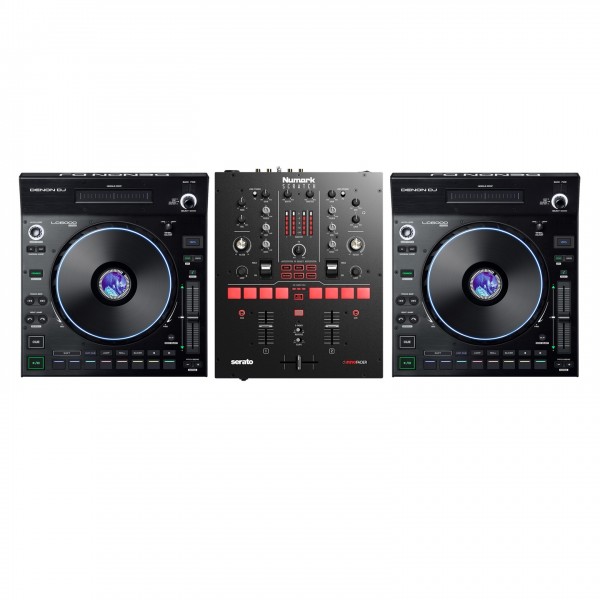 Denon DJ LC6000 Prime Pair with Numark Scratch DJ Mixer - Full Bundle