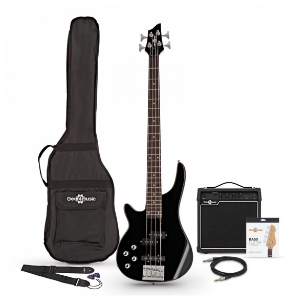 Chicago Left Handed Bass Guitar by Gear4music, Black