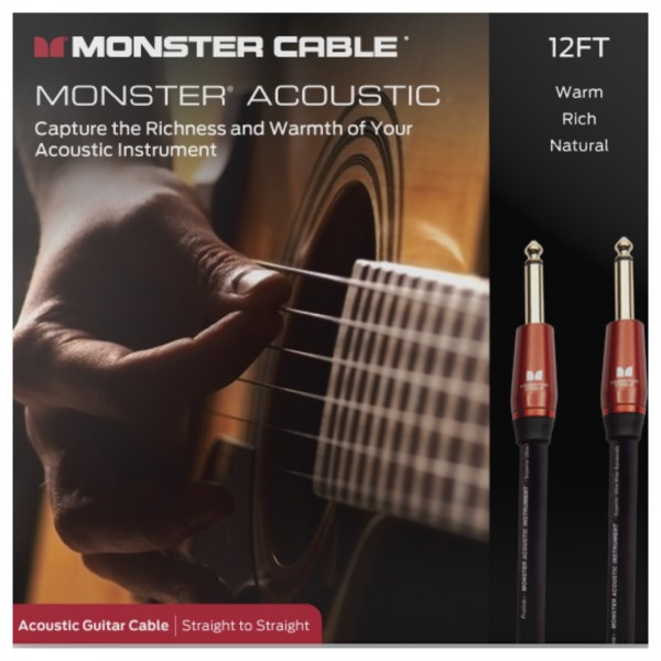 Monster Prolink Acoustic 12ft Straight Instrument Cable - Front View