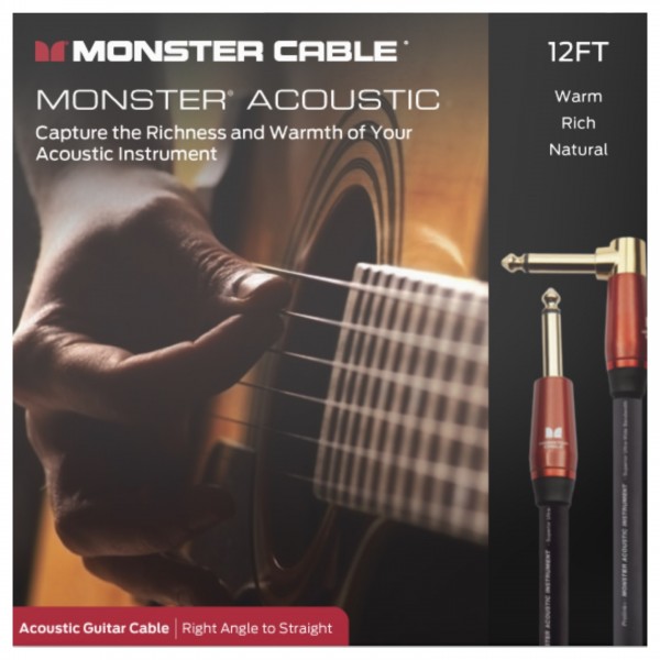 Monster Prolink Acoustic 12ft Angled/Straight Instrument Cable - Front View