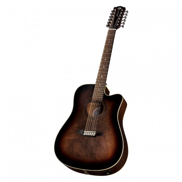Luna Art Vintage 12-String Electro Acoustic, Distressed Brownburst angle