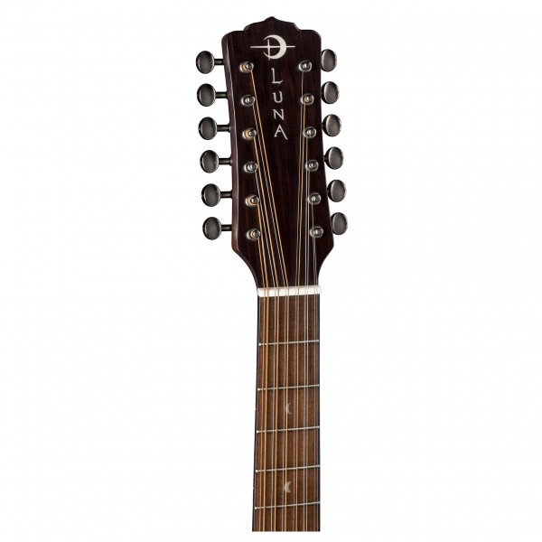 Luna Art Vintage 12-String Electro Acoustic, Distressed Brownburst headstock