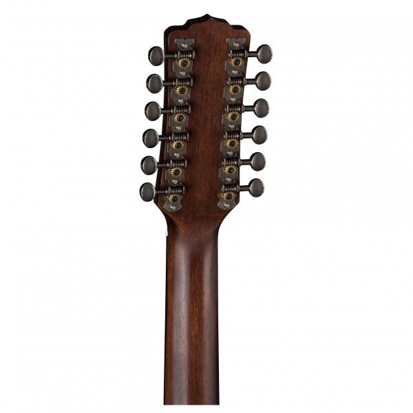 Luna Art Vintage 12-String Electro Acoustic, Distressed Brownburst back of headstock