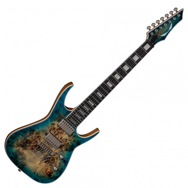 Dean Exile Select 7-String Burl Poplar, Satin Turquoise Burst