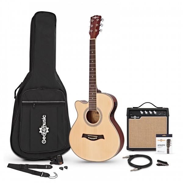 Single Cutaway Left Handed Electro Acoustic Guitar + 15W Amp Pack