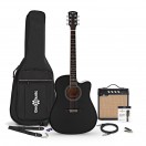 Dreadnought-Cutaway-Elektroakustikgitarre, Schwarz, mit 15-Watt-Verst&auml;rker und Zubeh&ouml;rset