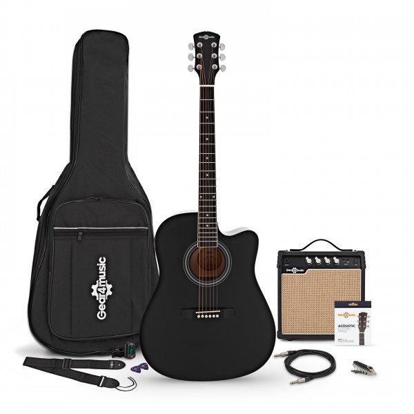 Dreadnought Electro Acoustic Guitar + 15W Amp Pack, Black