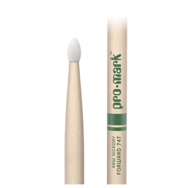 Promark Classic Forward 747 Raw Hickory Drumsticks. Nylon Tip Logo