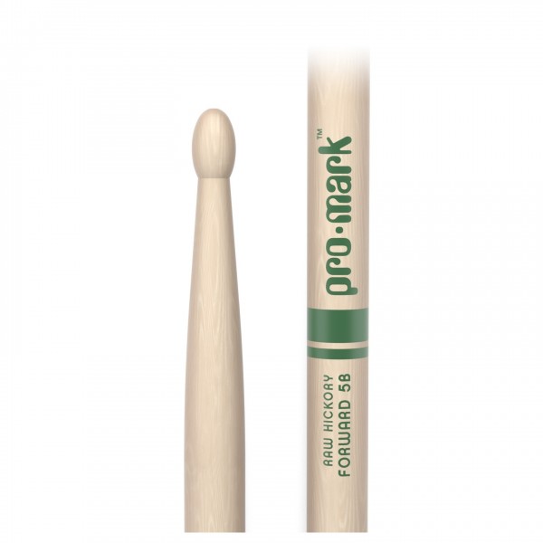 Promark Classic Forward 5B Raw Hickory Drumsticks, Wood Tip Logo