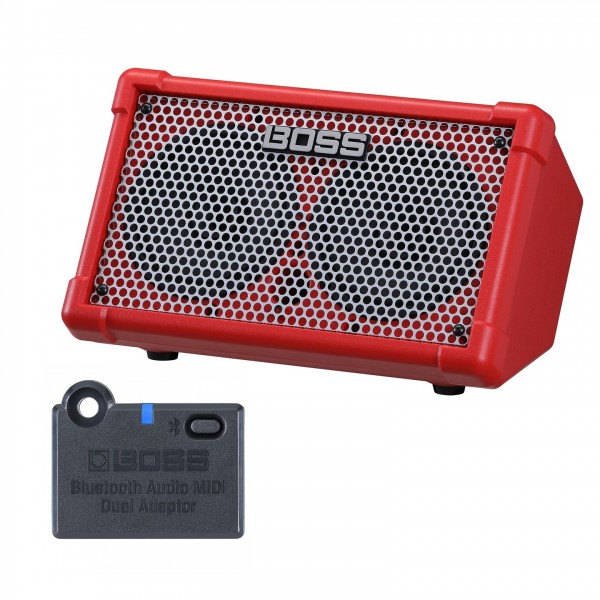 Boss Cube Street 2 Portable Stereo Amp with Bluetooth Adaptor, Red - Amp and Adaptor View