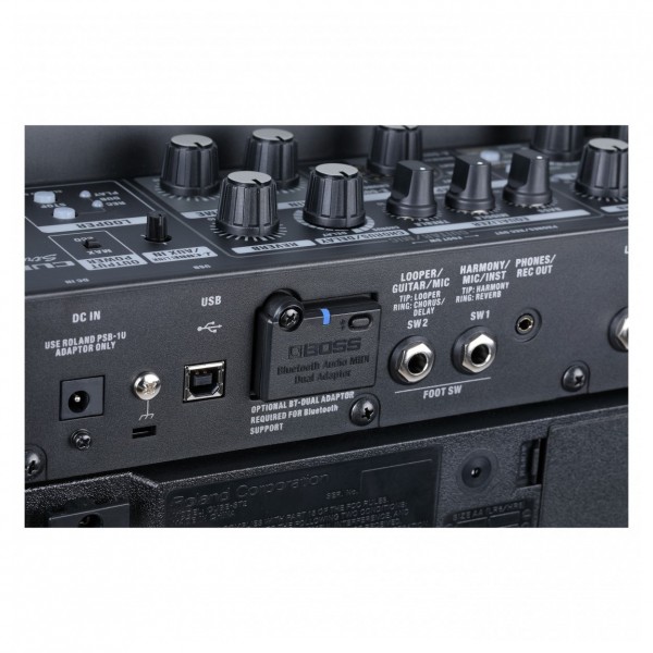 Boss Cube Street 2 Portable Stereo Amp with Bluetooth Adaptor, Black - Adaptor in Use