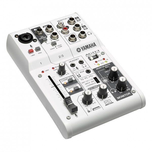 Yamaha AG03 3-Channel Hybrid Mixer with Gear4music Bag - Mixer Angle 2