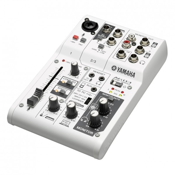 Yamaha AG03 3-Channel Hybrid Mixer with Gear4music Bag - Mixer Angle 3