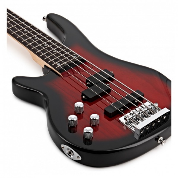 Chicago 5 String Left Handed Trans Red Bass + 15W Amp by Gear4music