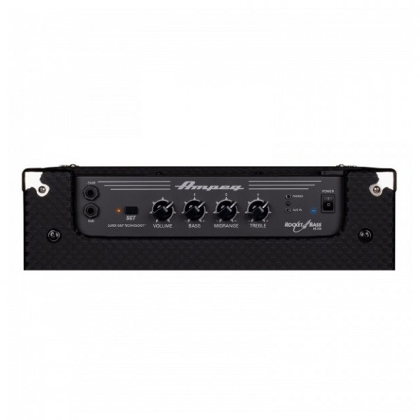 Yamaha TRBX174 Bass Guitar, Black with Ampeg Rocket Bass 108 Amp Top