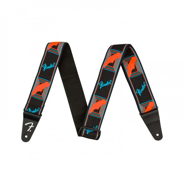 Fender Neon Monogram Guitar Strap, Blue/Orange - Front View