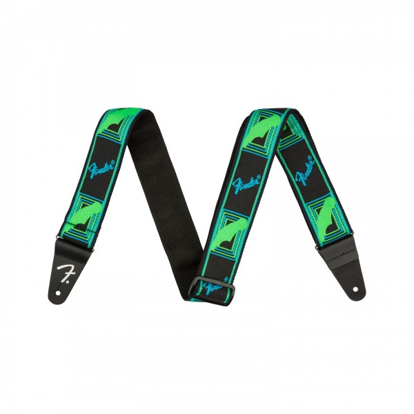 Fender Neon Monogram Guitar Strap, Green/Blue - Front View