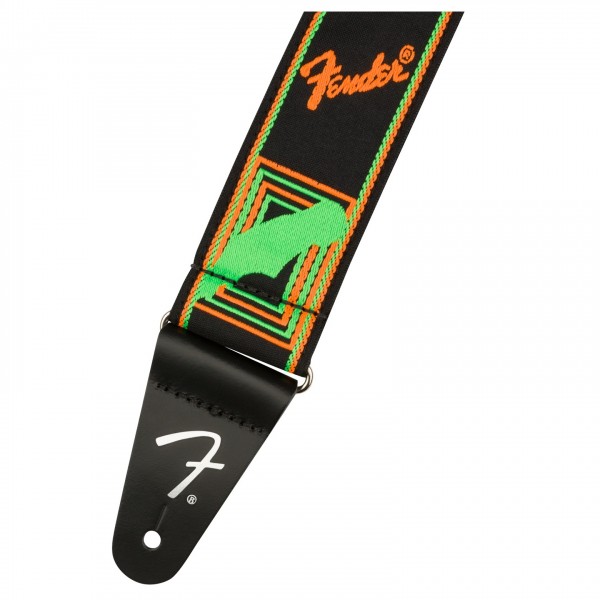 Fender Neon Monogram Guitar Strap, Green/Orange - Strap Ends View
