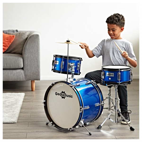 Junior 3 Piece Drum Kit by Gear4music, Blue