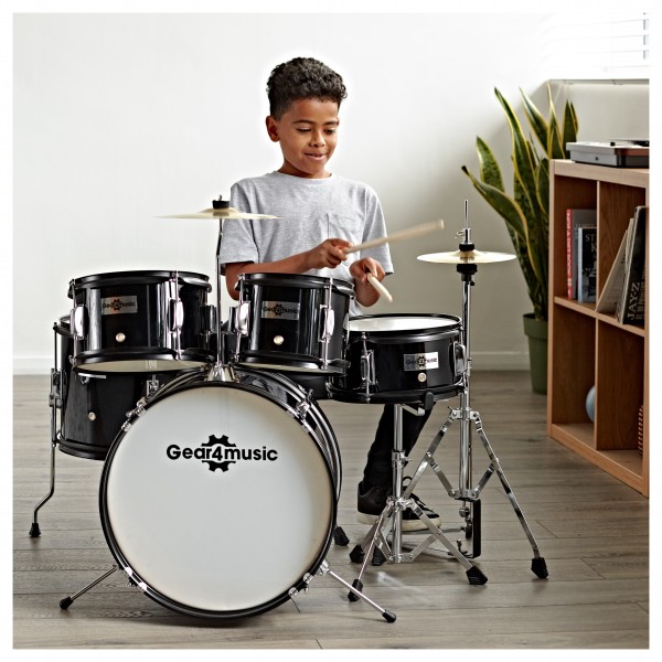 Junior 5 Piece Drum Kit by Gear4music, Black