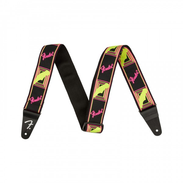 Fender Neon Monogram Guitar Strap, Yellow/Pink - Front View