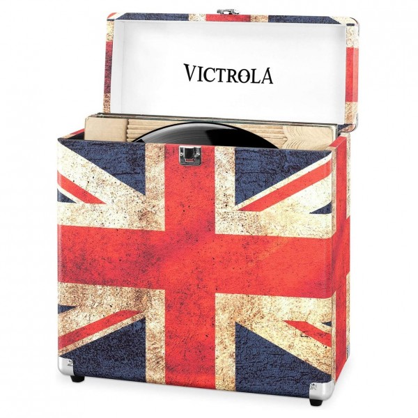 Victrola Retro Vinyl Case, Union Jack - Open (Vinyl Records Not Included)