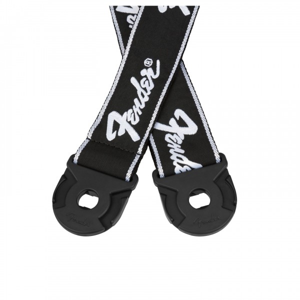 Fender Quick Grip Locking End Strap, Black w/ White Running Logo, 2" - Ends View