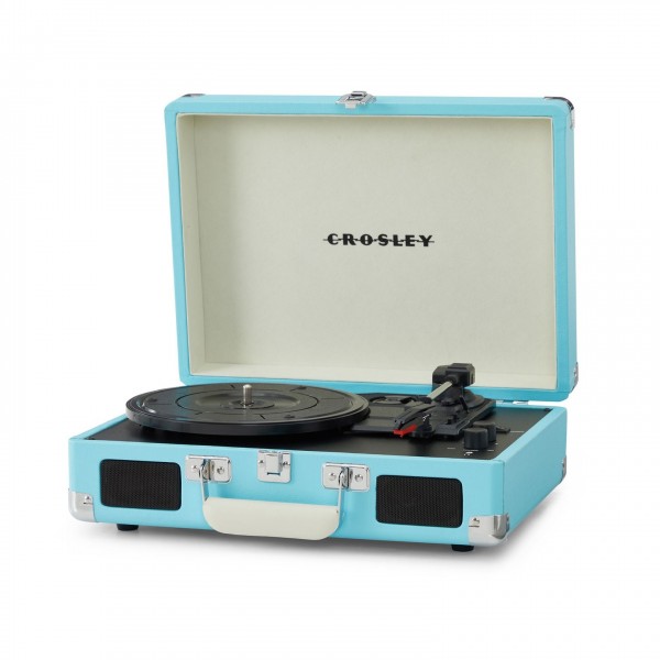 Crosley Cruiser Deluxe Portable Turntable with Bluetooth, Turquoise - angled