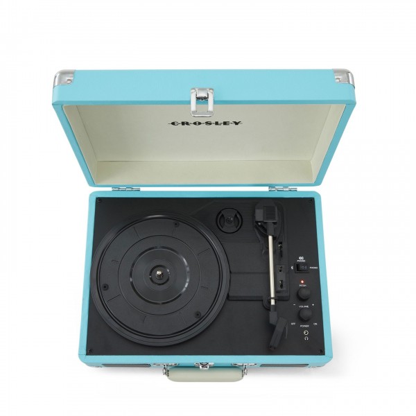 Crosley Cruiser Deluxe Portable Turntable with Bluetooth, Turquoise - top open