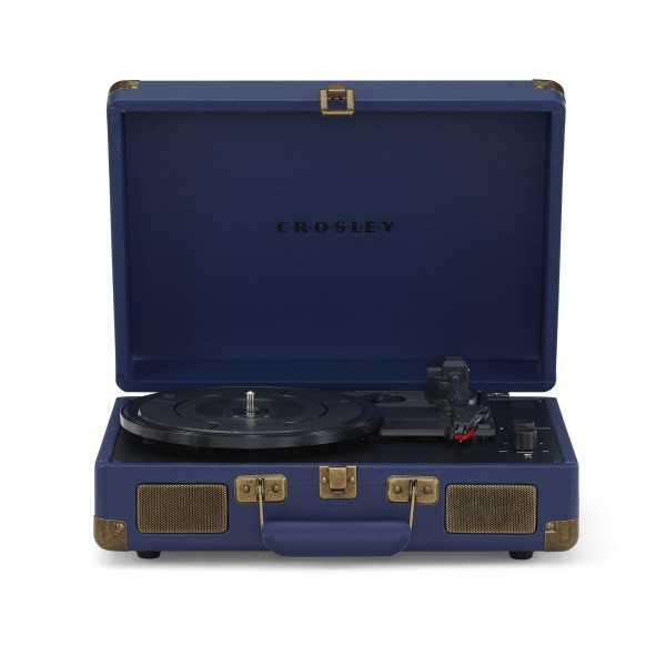 Crosley Cruiser Plus Deluxe Portable Turntable with Bluetooth, Navy - front open