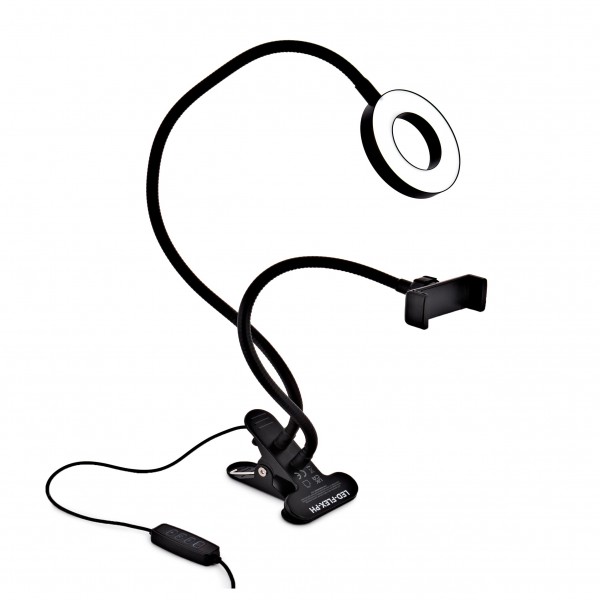 Flexible 3” LED Ring Light with Phone Holder by Gear4music