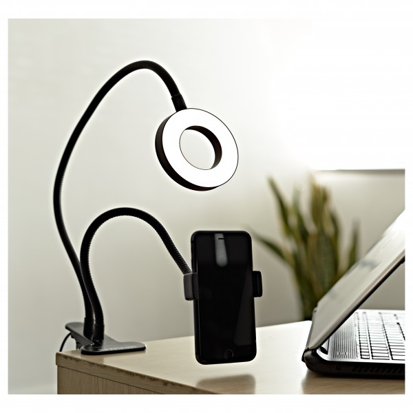 Flexible 3” LED Ring Light with Phone Holder by Gear4music
