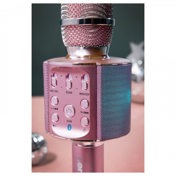 Lenco BMC-090PK - Bluetooth Karaoke Mic with Lights, Pink