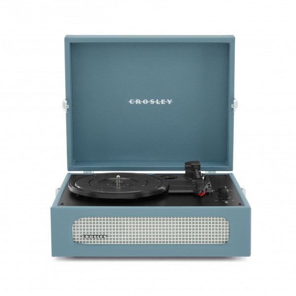 Crosley Voyager Portable Turntable with Bluetooth, Washed Blue - Open, Front
