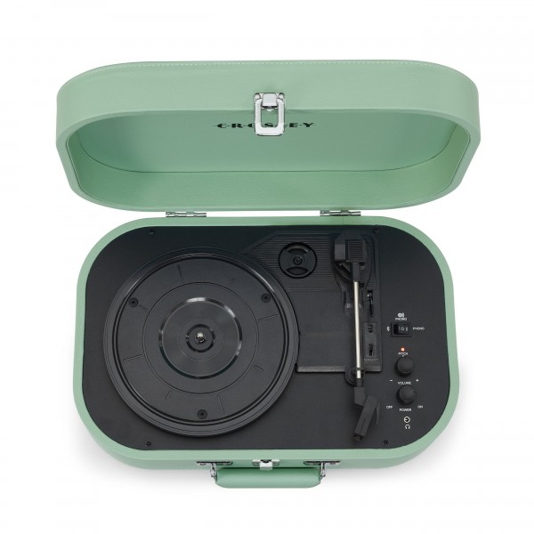 Crosley Discovery Portable Turntable with Bluetooth, Seafoam - Open, Top
