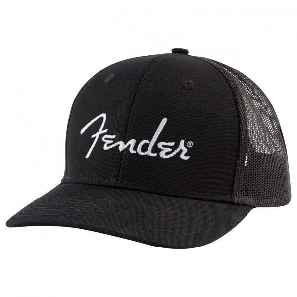 Fender Silver Logo Snapback Hat, Black Angle