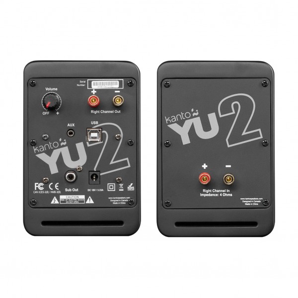 YU2 Powered Bookshelf Speakers, Matte Black - Rear