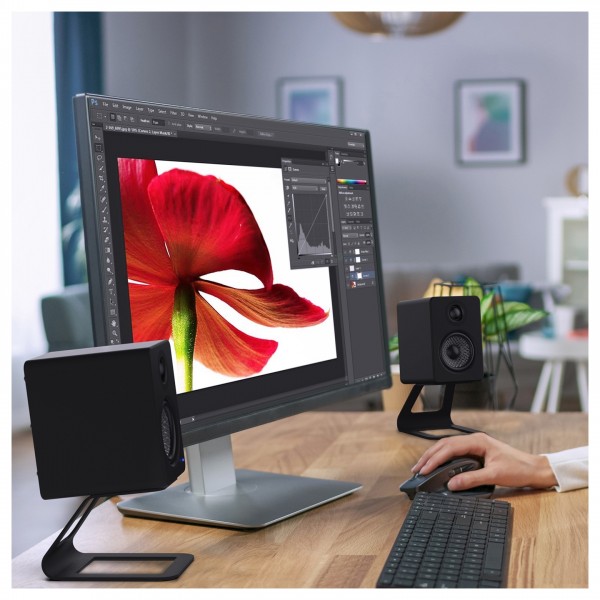 Elevated Desktop Speaker Stands, Black - Lifestyle