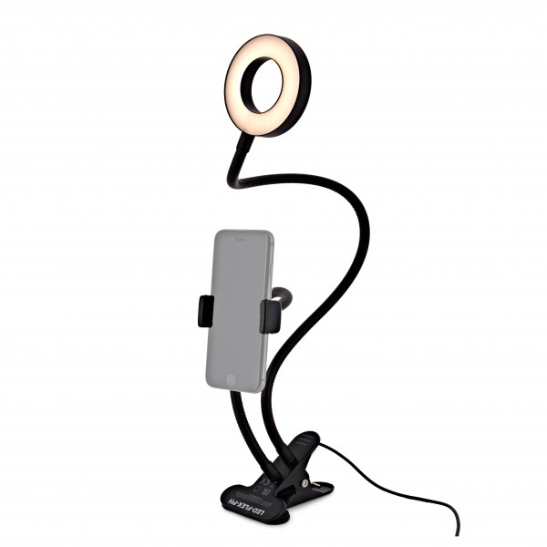 Flexible 3” LED Ring Light with Phone Holder by Gear4music