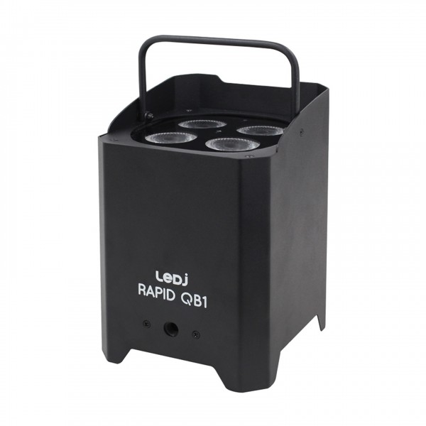 LEDJ Rapid QB1 HEX IP Battery Uplighter, Black - Front, Off with Handle