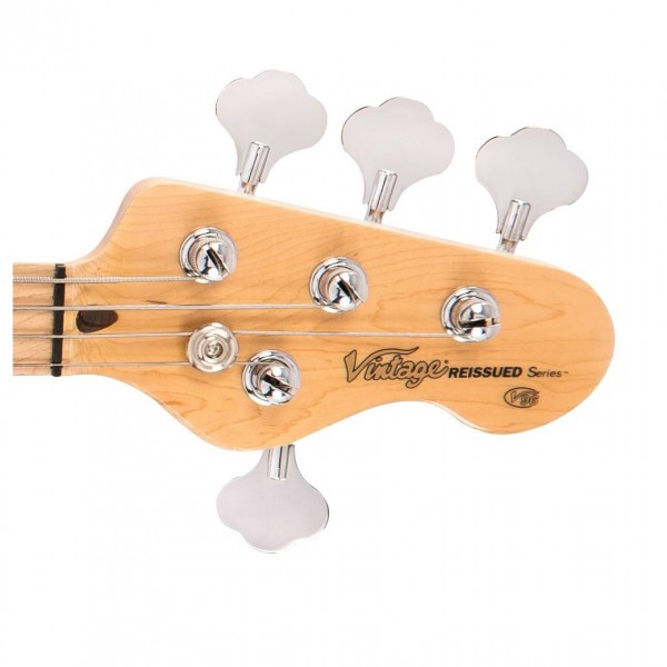 Vintage V96 Reissued Active Bass, Sunset Sunburst Headstock