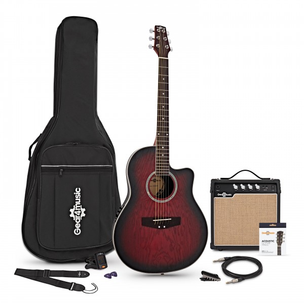 Deluxe Roundback Guitar and 15W Amp Pack, Red