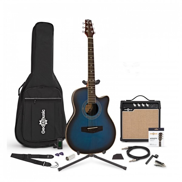 Roundback Electro Acoustic Guitar + Complete Pack, Blue Burst